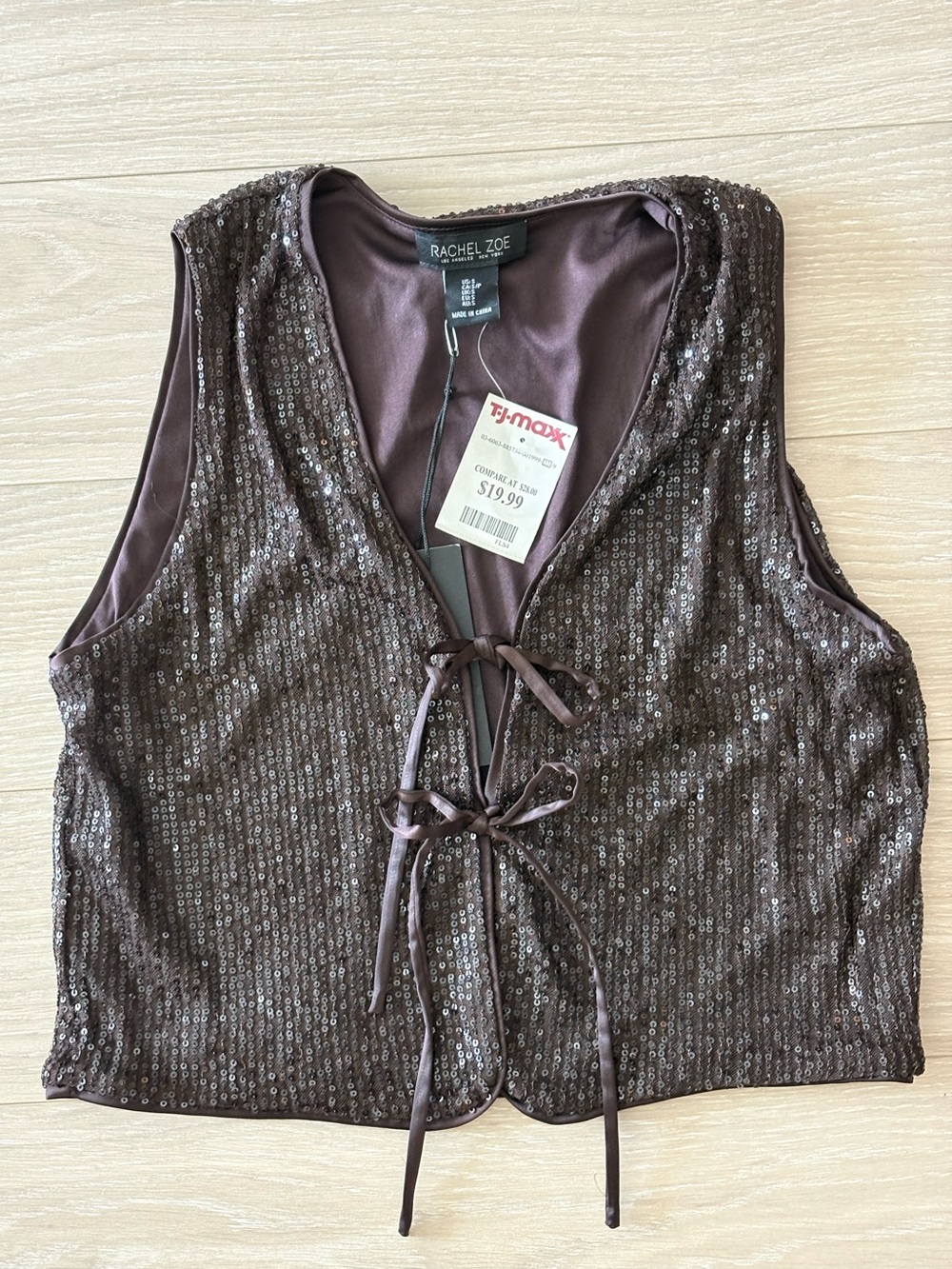 NWT Rachel Zoe Brown Sequin V-Neck Party Top - Picture 3 of 4